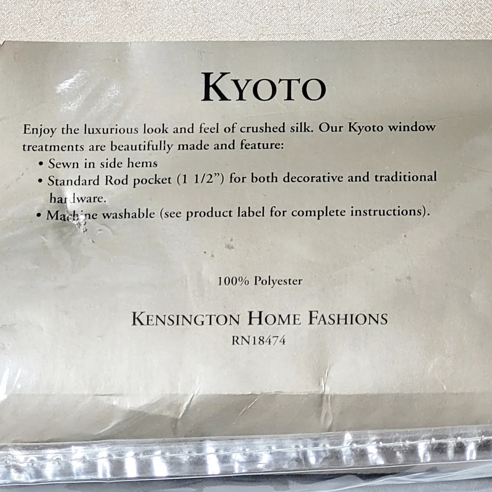 NWT Kensington Home Fashions Kyoto Antique Ivory Window Scarf 42